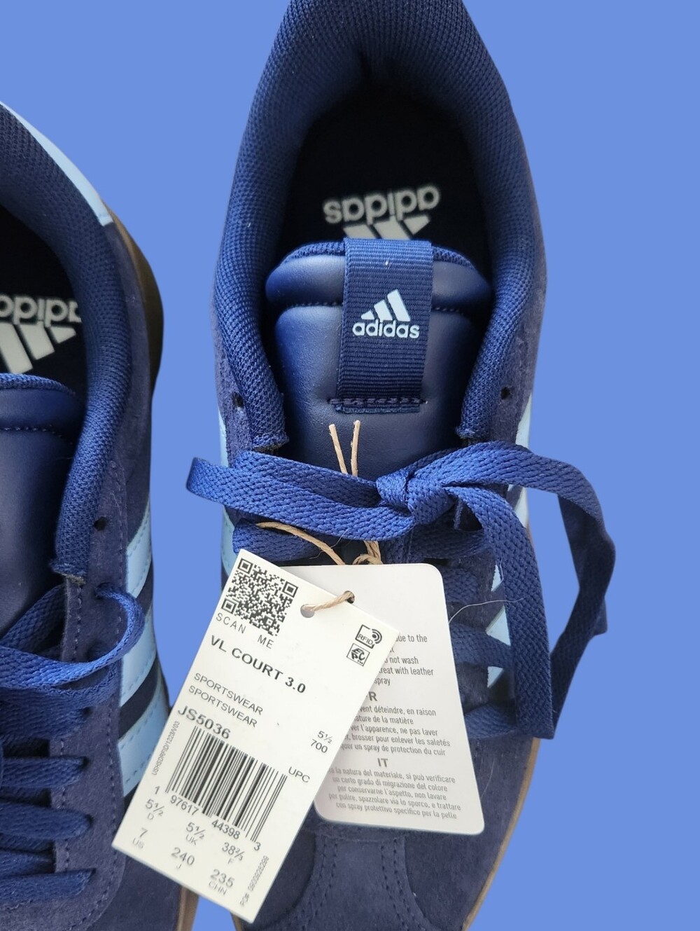 Adidas VL Court 3 Womens Navy & Light Blue Casual Low-Top Sneakers Size 7 - Picture 4 of 6